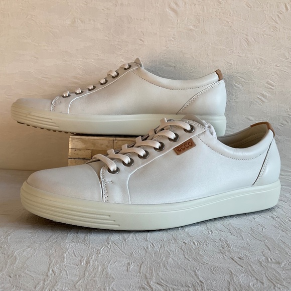 Ecco Womenās Soft 7 White Leather Sneakers Trainers Runners Size 40 / 9-9.5 - Picture 1 of 16